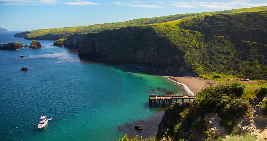 Scorpion Anchorage Pier and Turquoise Cove at Scorpion Harbor Santa Cruz Island, Channel Islands National Park, California Timelapse 