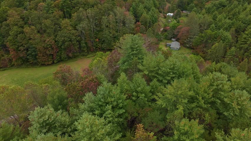 USA, Tennessee Idyllic Rural Landscape. Tranquil Countryside With Lush Foliage. Serene Agricultural Setting Amid Dense Woodlands. Peaceful Farming Area Enclosed Within Flourishing Forest Surroundings