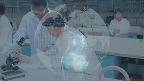 Animation of globe, binary coding and data processing over diverse scientists in laboratory. global science, data processing and connections concept digitally generated video. - Powered by Shutterstock - Get 15% off with code: PIKWIZARD15