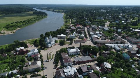 Aerial Orbit View of Tarusa Townscape