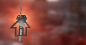 Animation of silver house keys hanging against blurred background with copy space. Relocation and real estate concept - Powered by Shutterstock - Get 15% off with code: PIKWIZARD15