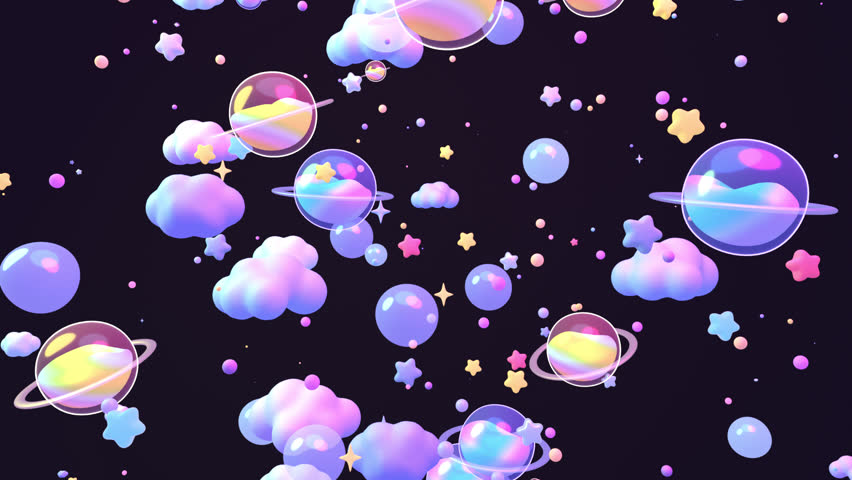 Cartoon fly through bubble planets and stars animation. (loop)