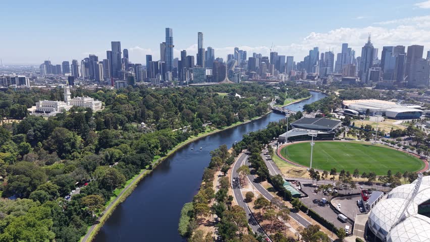 Yarra River Melbourne Victoria Australia Aerial Drone 4K