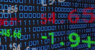 Animation of financial data over binary code on black background. business, finance, technology and digital interface concept digitally generated video. - Powered by Shutterstock - Get 15% off with code: PIKWIZARD15
