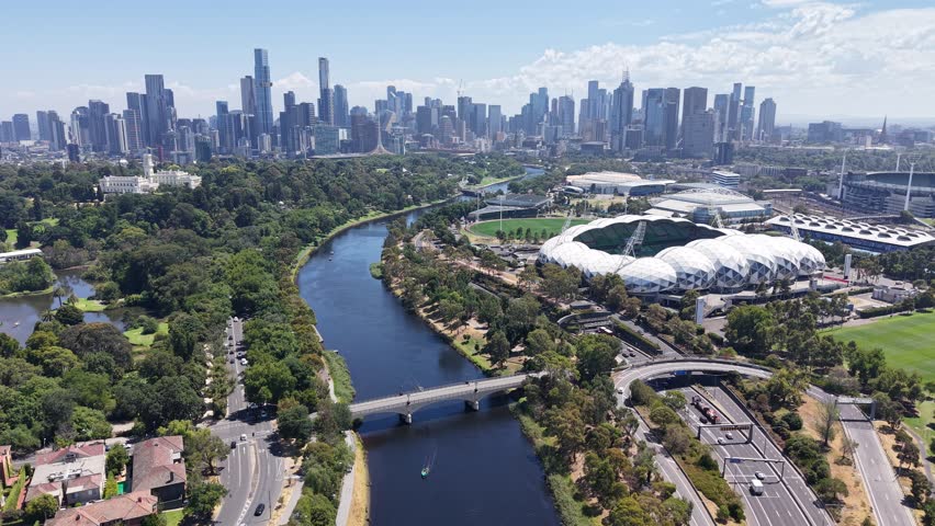 Yarra River Melbourne Victoria Australia Aerial Drone 4K