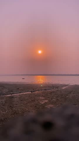 Peaceful evening at the creek during sunset, golden hour video.
