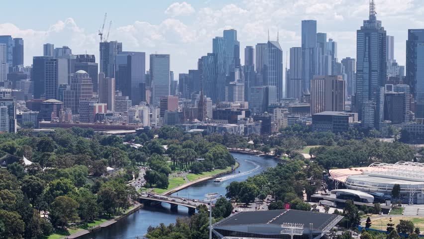 Yarra River Melbourne Victoria Australia Aerial Drone 4K