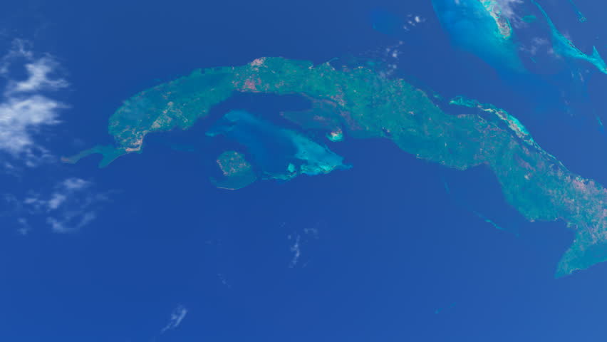 Cuba From Space. South America and Planet Earth From Space. 
Brazil, Argentina, Peru, Chile, Bolivia, Paraguay, Uruguay, Venezuela, Colombia, Ecuador, Cuba, Haiti, Dominican Republic, Mexico, Guatemala, Honduras, El Salvador, Nicaragua, Costa Rica, Panama.
4k, 29.97 fps.