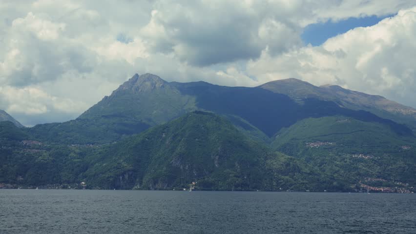 Beautiful view of Lake Como, between the mountains mountains of Italy. High quality 4k footage
