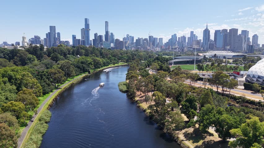 Yarra River Melbourne Victoria Australia Aerial Drone 4K