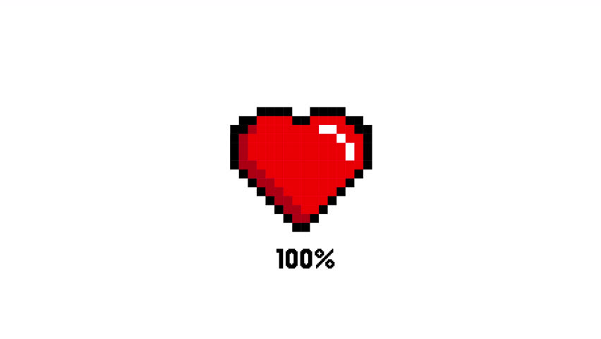 Animated Pixel Heart Health with Percentage on Transparent Background