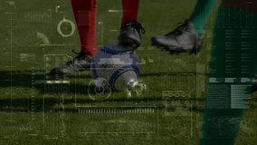 Animation of data processing over legs of diverse male soccer players on sports field. professional soccer training, sport, data processing and digital interface concept digitally generated video. - Powered by Shutterstock - Get 15% off with code: PIKWIZARD15