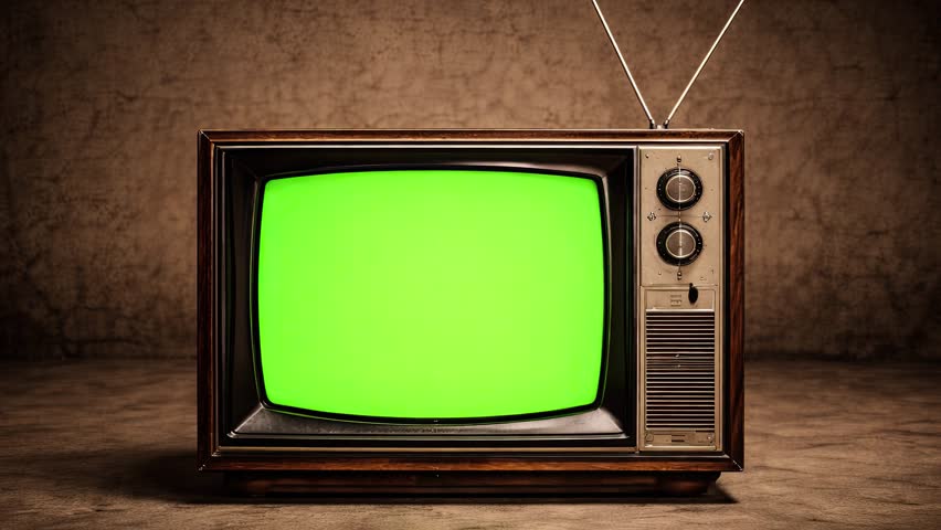 Retro Television and Green Chroma Key Screen