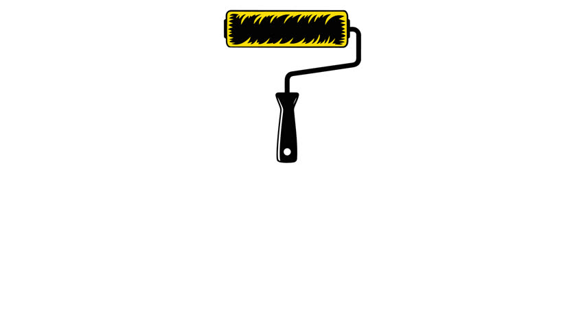 Yellow Paint Roller Animation Applying Vertical Stripe on White Background