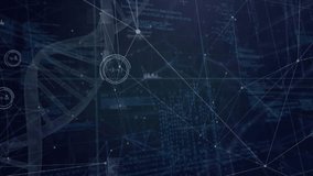 Animation of network of connections, data processing and dna in navy space. global connections, technology and digital interface concept digitally generated video. - Powered by Shutterstock - Get 15% off with code: PIKWIZARD15
