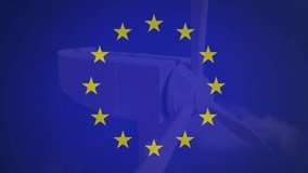 Animation of emoji, data processing over eu flag and wind turbine. Global environment, sustainability and european union, connections and data processing concept digitally generated video. - Powered by Shutterstock - Get 15% off with code: PIKWIZARD15