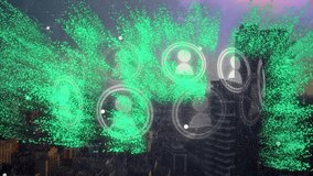 Animation of network of connections and nft text over cityscape and digital interface. Global social media, networking and communication concept digitally generated video. - Powered by Shutterstock - Get 15% off with code: PIKWIZARD15