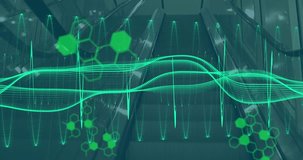 Animation of digital programming language with graphical hexagonal shaped and moving wave patterns. Hologram, digitally generated, multiple exposure, coding, database, futuristic and technology. - Powered by Shutterstock - Get 15% off with code: PIKWIZARD15