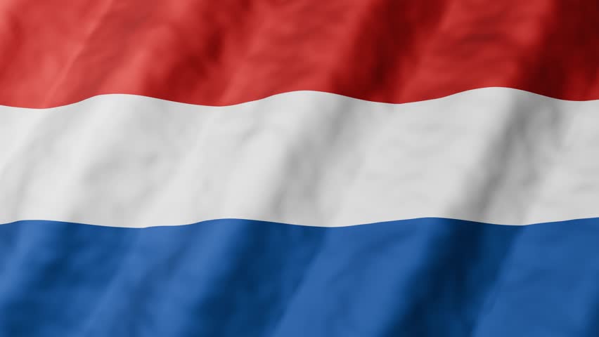 3D animation of Netherlands flag waving in seamless loop. Red white and blue horizontal stripes national flag background. Liberation Day, independence concept, patriotic. 4K motion graphic.