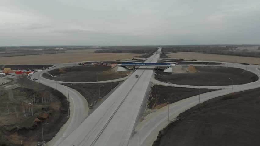 Construction of roads. Aerial drone view