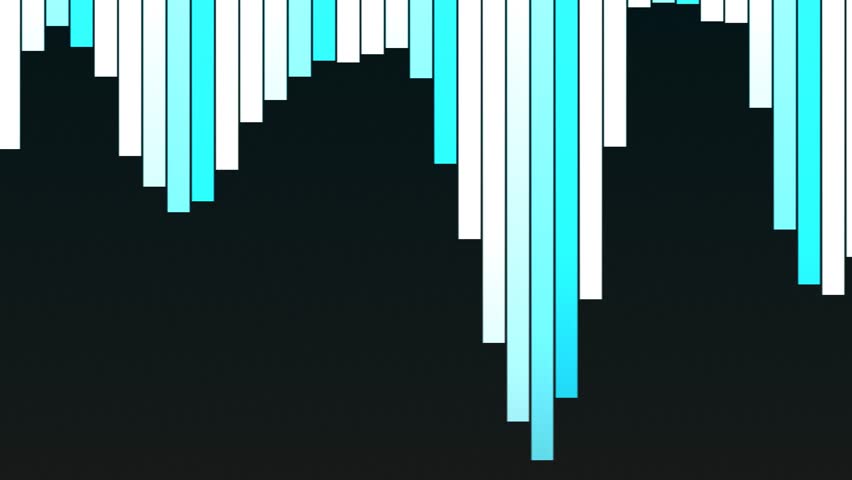 Abstract visual scene featuring blue and white vertical bars varying in height against a dark backdrop with subtle shading and depth