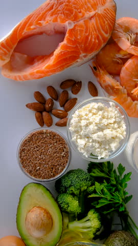 Foods containing vitamin D and omega 3. Selective focus. Food.