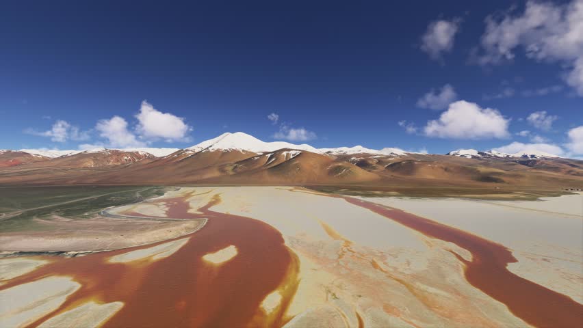 3D - Aerial view of the snow covering Laguna Colorada. Bolivia