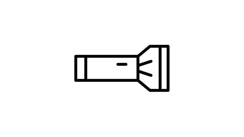 Animated black outline flashlight icon falling and rotating on a white background