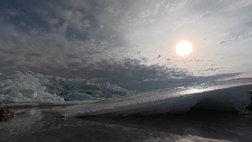 Diving under the ice. An action camera. The presence effect.