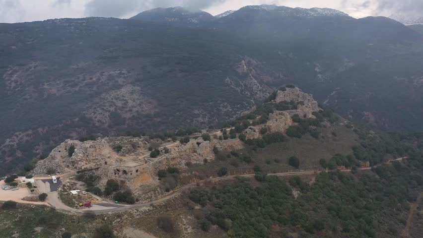 Aerial view of the Crusader fortress of Nimrod in the Golan Heights