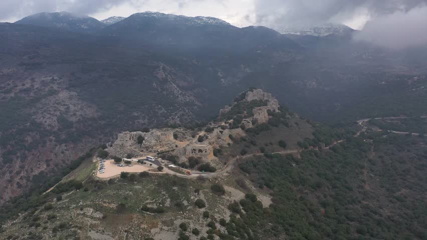 Aerial view of the Crusader fortress of Nimrod in the Golan Heights