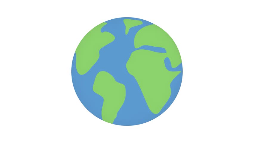 A simple, stylized illustration of the Earth showing blue oceans and green continents on a white background.