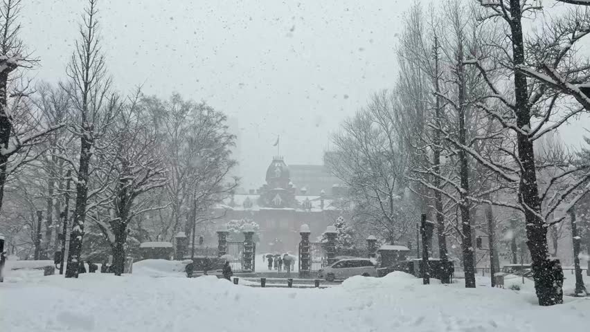 Popular tourist spot Red Brick Office from Akapla plaza, Sapporo, Japan