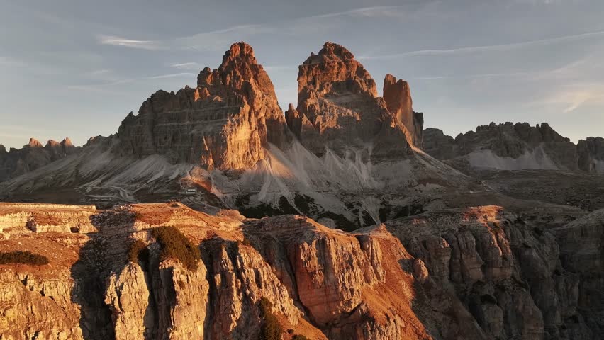 Tre Cime di Lavaredo mountains, majestic view of the popular place, nature background.