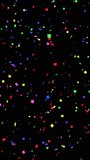 Vertical colorful confetti falling loop with alpha channel on black background. Seamless 4K UHD ProRes 4444 animation featuring multicolor confetti falling from above, perfect for social media videos, stories, reels, and motion graphics overlays. - Powered by Shutterstock - Get 15% off with code: PIKWIZARD15