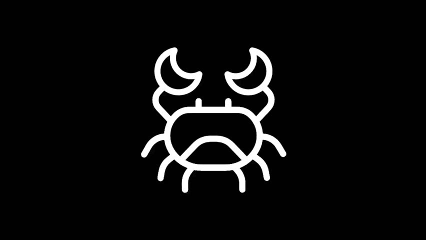 A clean, line-art style icon of a crab rendered in white against a solid black backdrop, perfect for digital or print design elements