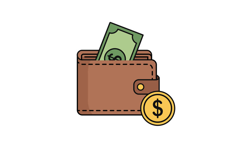 Illustration of a wallet with a dollar bill and a coin, representing financial concepts.
