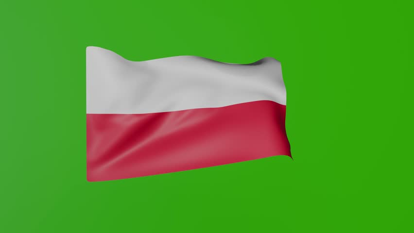 Poland Flag Waving on Green Background – National Symbol of the Republic of Poland
