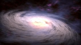 Rotating spiral galaxy with bright core and purple nebula background in deep space - Powered by Shutterstock - Get 15% off with code: PIKWIZARD15