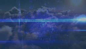 Animation of binary coding data processing and blue light trails over clouds in the sky. Global networking and business technology concept - Powered by Shutterstock - Get 15% off with code: PIKWIZARD15