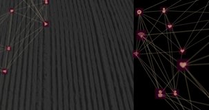 Animation of neon qr code scanner and globes of digital icons spinning against tall buildings. Global networking and business technology concept - Powered by Shutterstock - Get 15% off with code: PIKWIZARD15