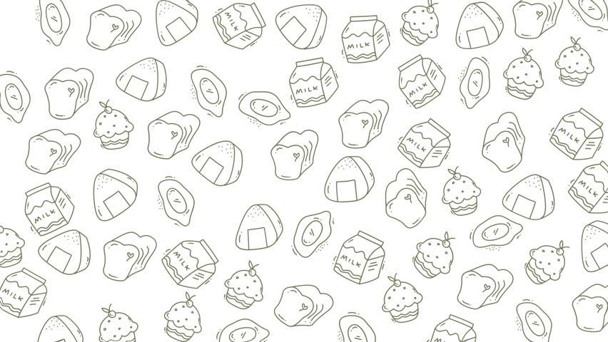 Line drawings of food like onigiri and desserts cater to culinary designs, packaging, and foodrelated content for various creative projects.	