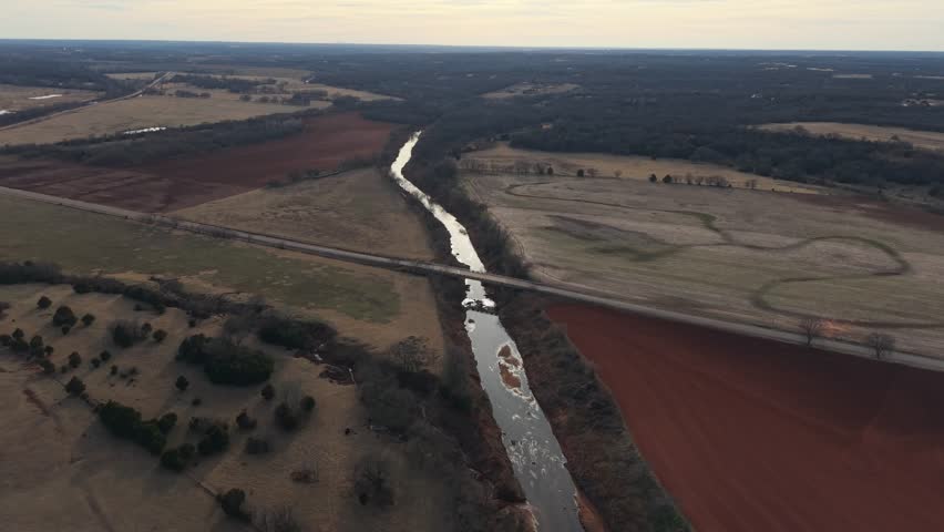 52-Week Chronological Drone Sequence - Bridge 2 Orbit - Week 12 (Oklahoma Rural Landscape, Winter, Late February) 
