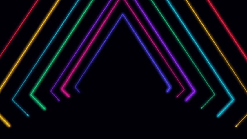 Vibrant neon lights create triangle shapes on black background