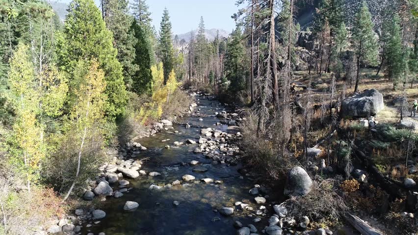 Stanislaus River in Fall colors below Columns of the Giants, October 2020 - 4K UHD drone