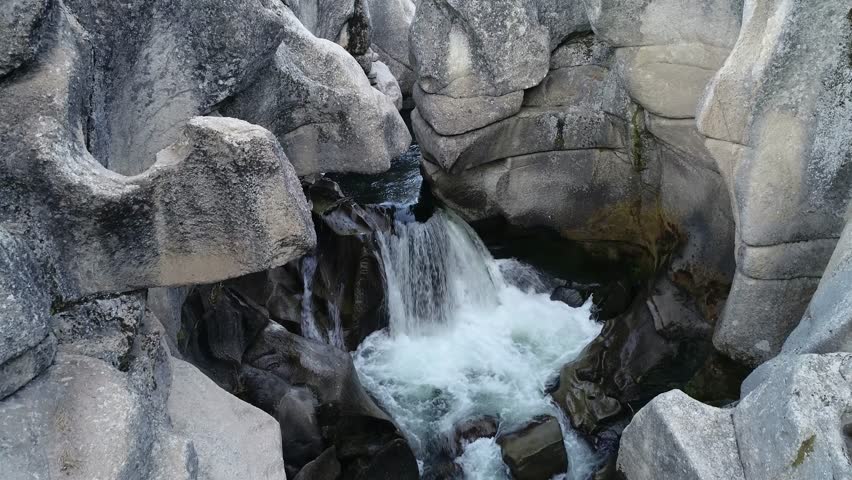 Middle Fork Stanislaus River Waterfall, Fall Color, Sonora Pass, October 2020 - 4K UHD drone