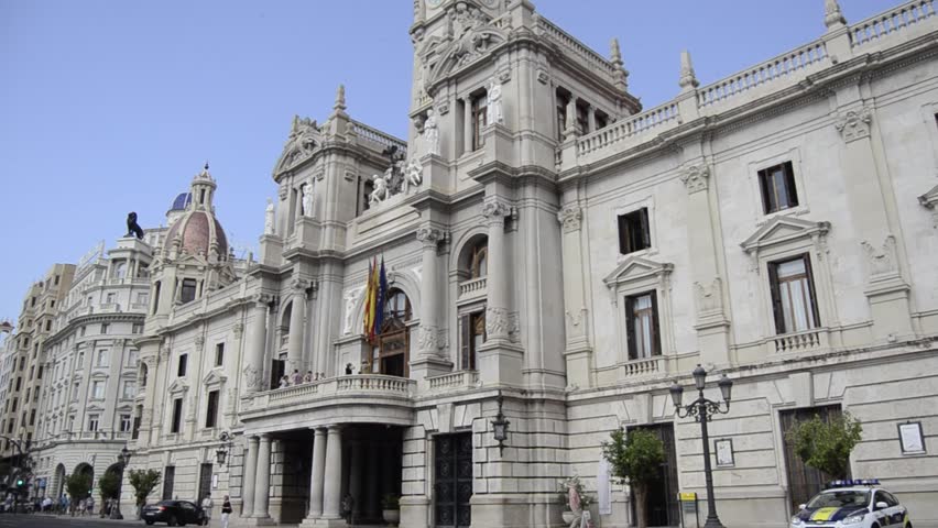 Valencia City Hall Facade in Historic Plaza, Architectural Detail