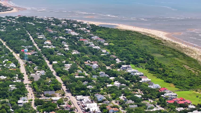 Panoramic Aerial view of lowcountry beach landscapes and local homes in Sullivan