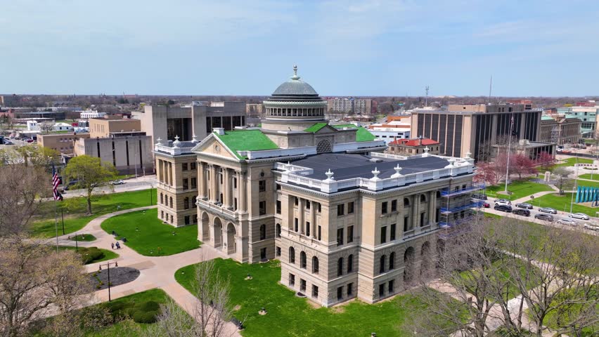 Lucas County Courthouse aerial view at 700 Adams Street in downtown Toledo, Ohio OH, USA. 