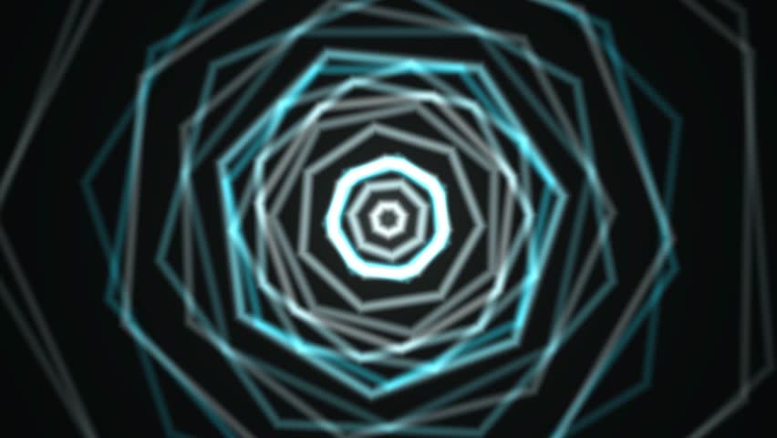 A futuristic motion graphic featuring glowing geometric shapes and a tunnel effect in high definition